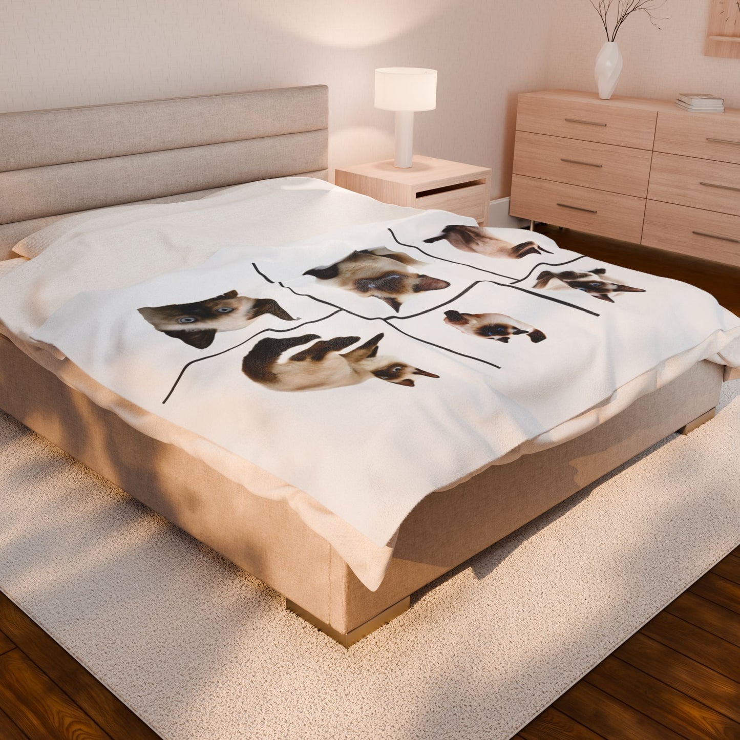 Velveteen Plush Blanket with images of Siamese cats