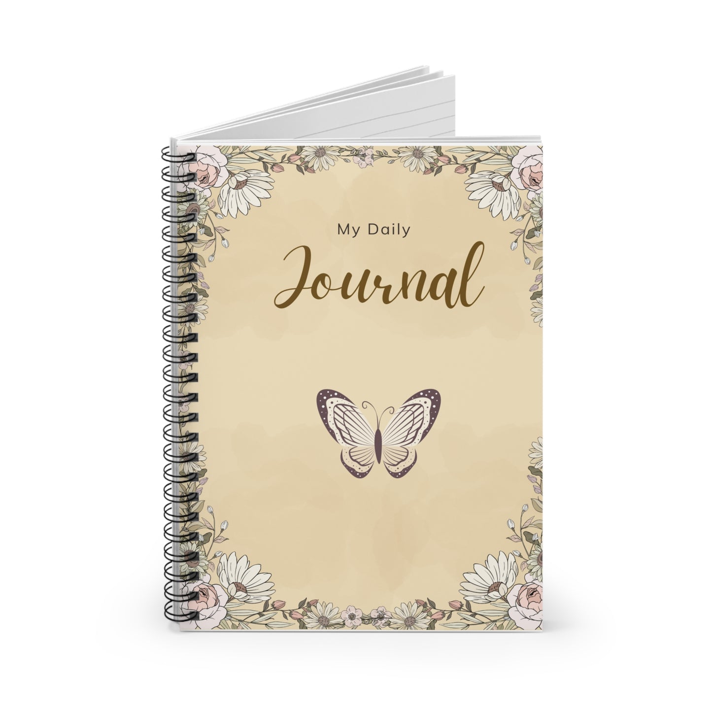 Butterfly Journal - My Daily Journal, Spiral Notebook, Floral Notebook, Gift for