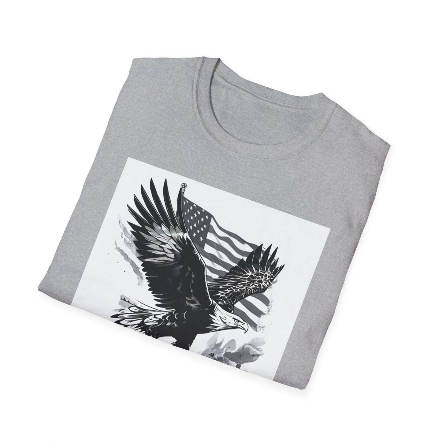 Patriotic Eagle Unisex Softstyle T-Shirt, American Eagle Tee, Fourth of July Shirt, Nature Lover Gift, Casual Vintage Style