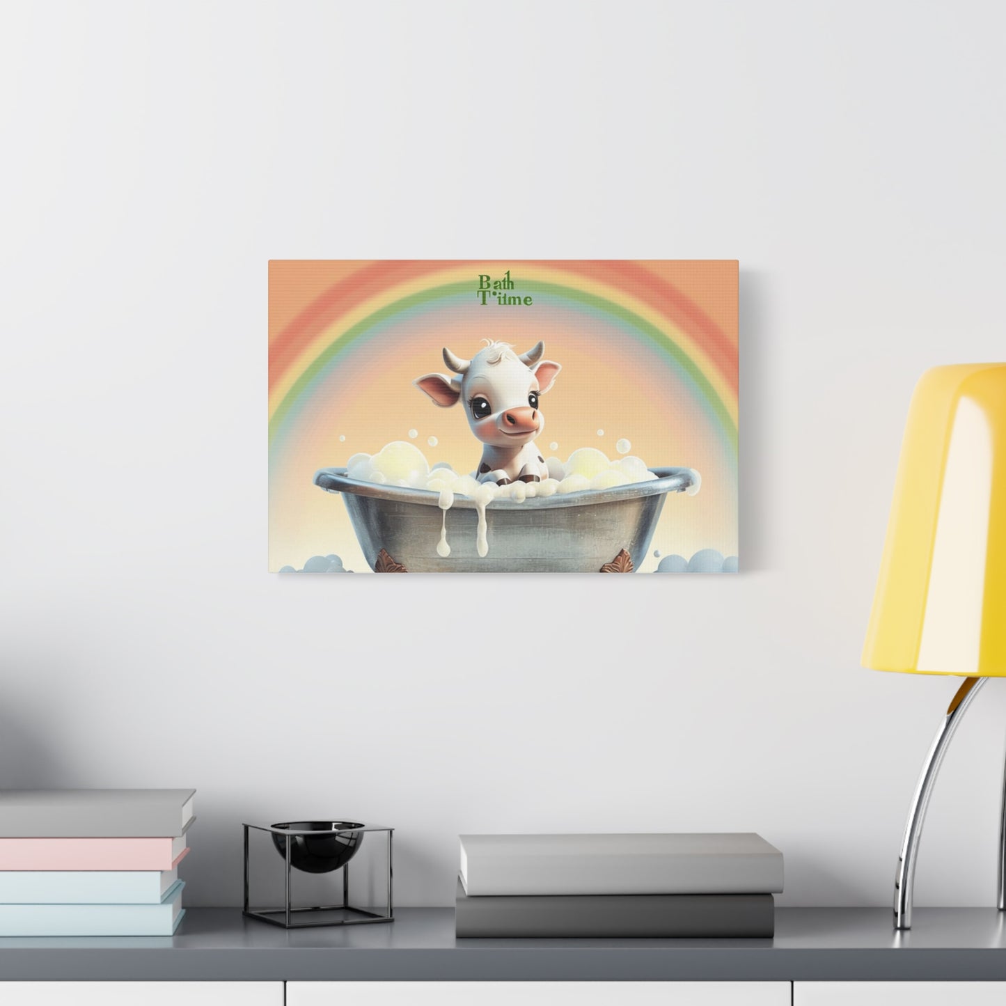 Baby Cow taking bath Matte Canvas, Stretched, 1.25"