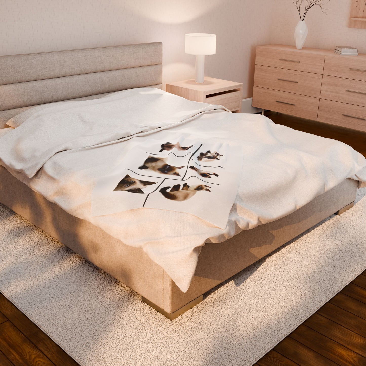 Velveteen Plush Blanket with images of Siamese cats