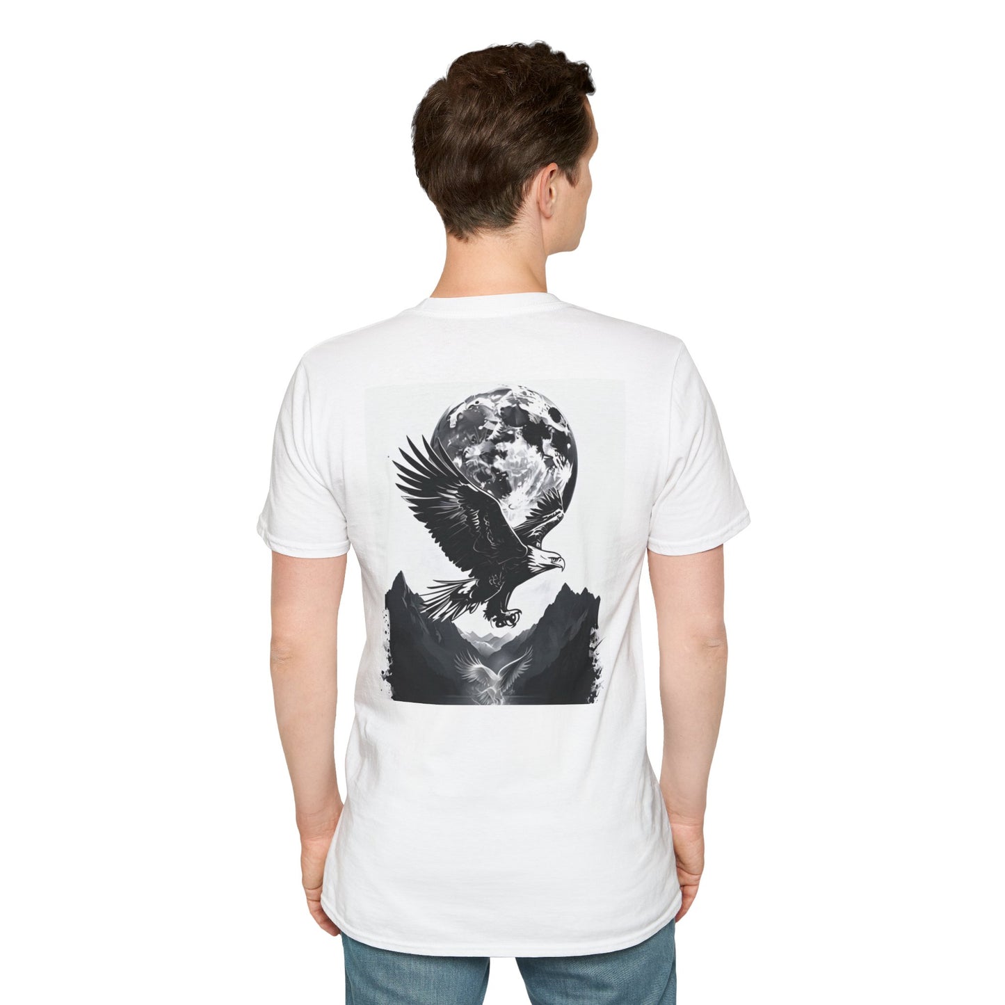 Moonlit Eagle Unisex Softstyle T-Shirt | Bohemian Graphic Tee for Nature Lovers | Perfect for Casual Wear, Outdoor Adventures, Gift Ideas
