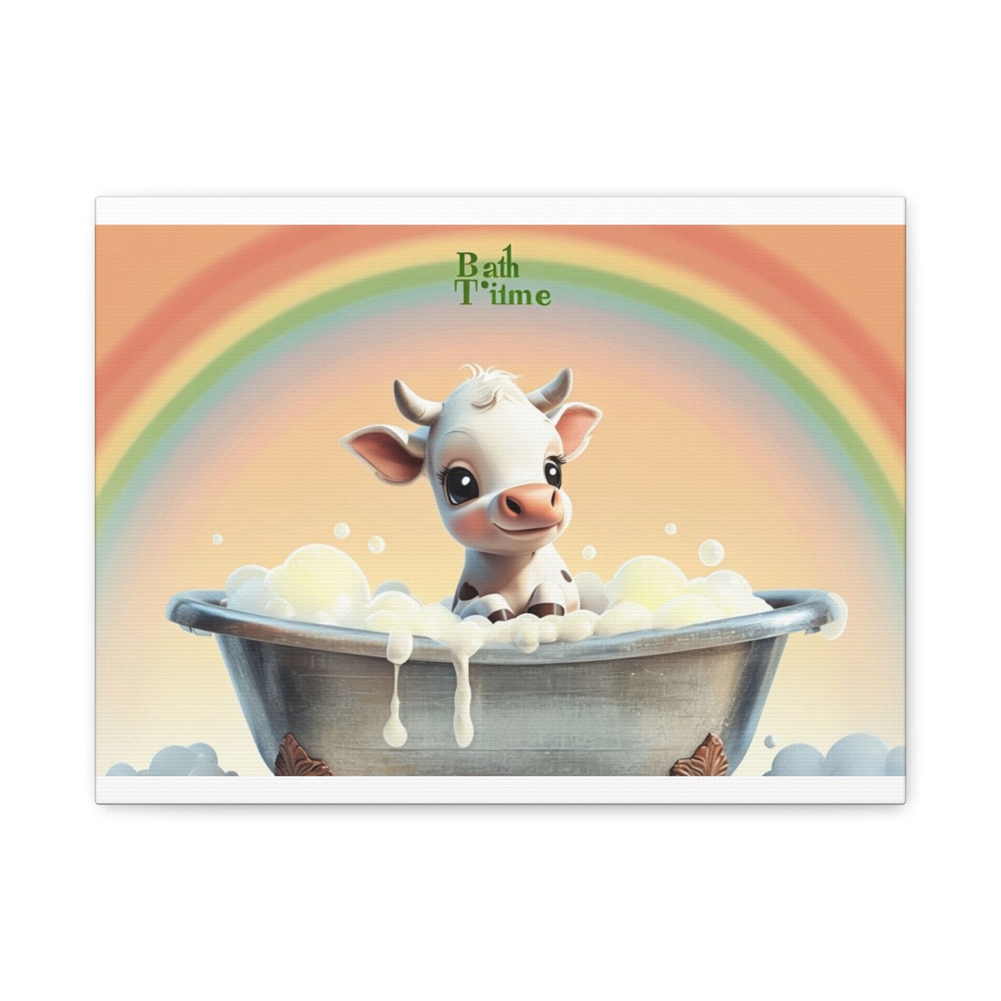 Baby Cow taking bath Matte Canvas, Stretched, 1.25"