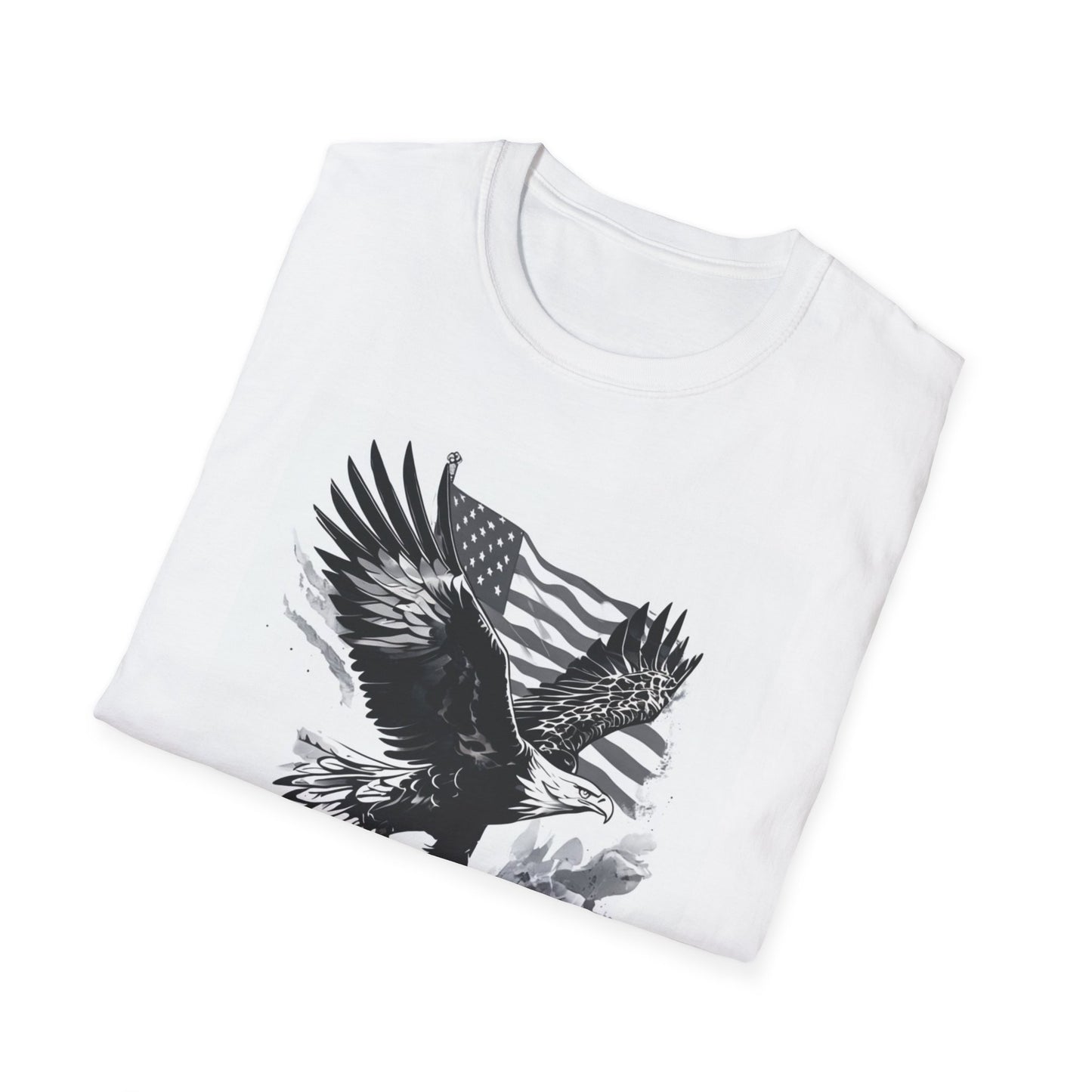 Patriotic Eagle Unisex Softstyle T-Shirt, American Eagle Tee, Fourth of July Shirt, Nature Lover Gift, Casual Vintage Style