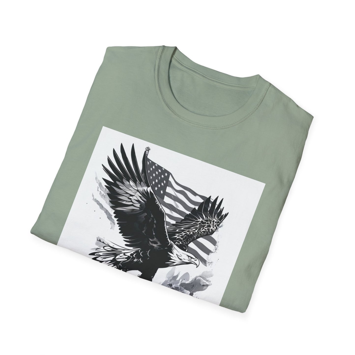 Patriotic Eagle Unisex Softstyle T-Shirt, American Eagle Tee, Fourth of July Shirt, Nature Lover Gift, Casual Vintage Style