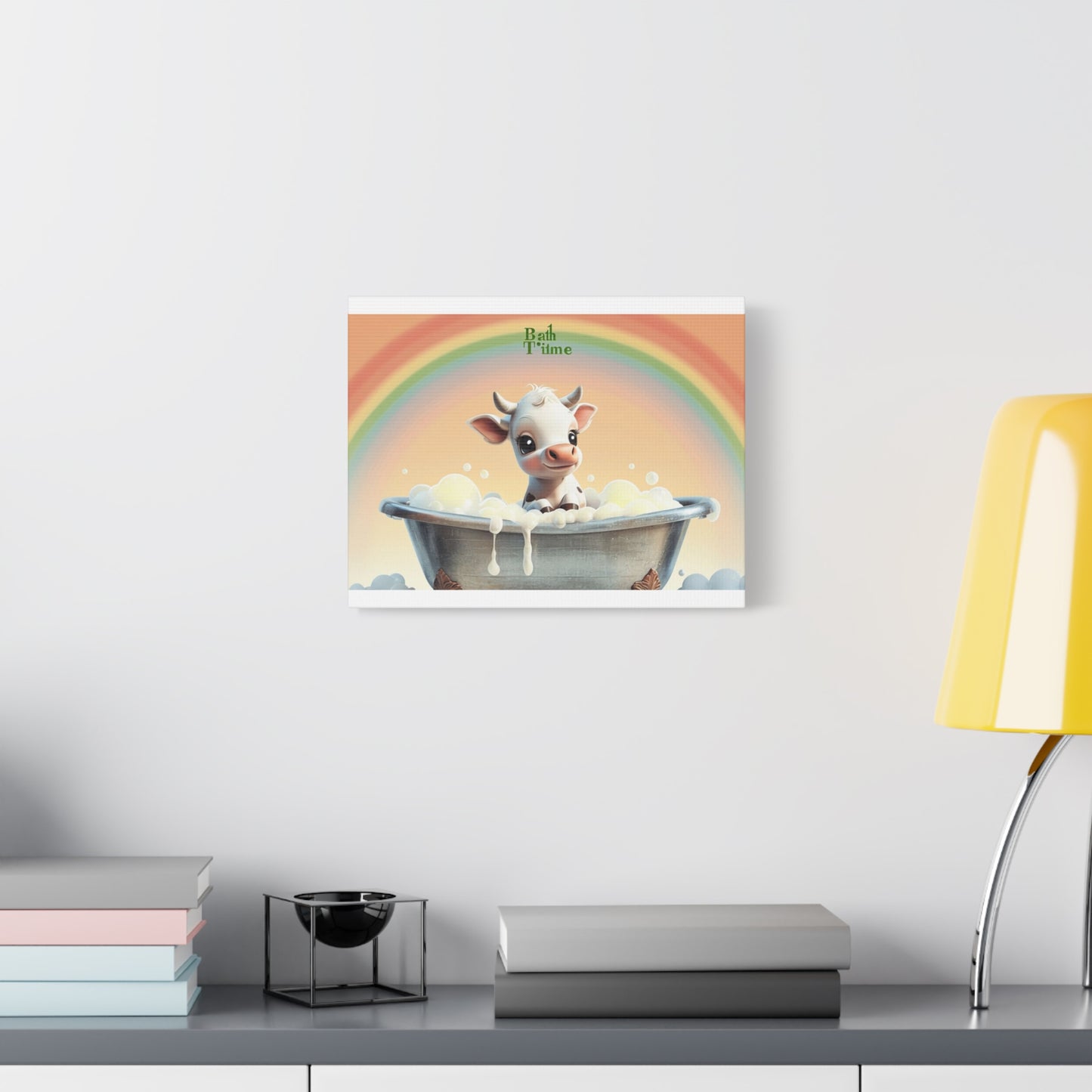 Baby Cow taking bath Matte Canvas, Stretched, 1.25"