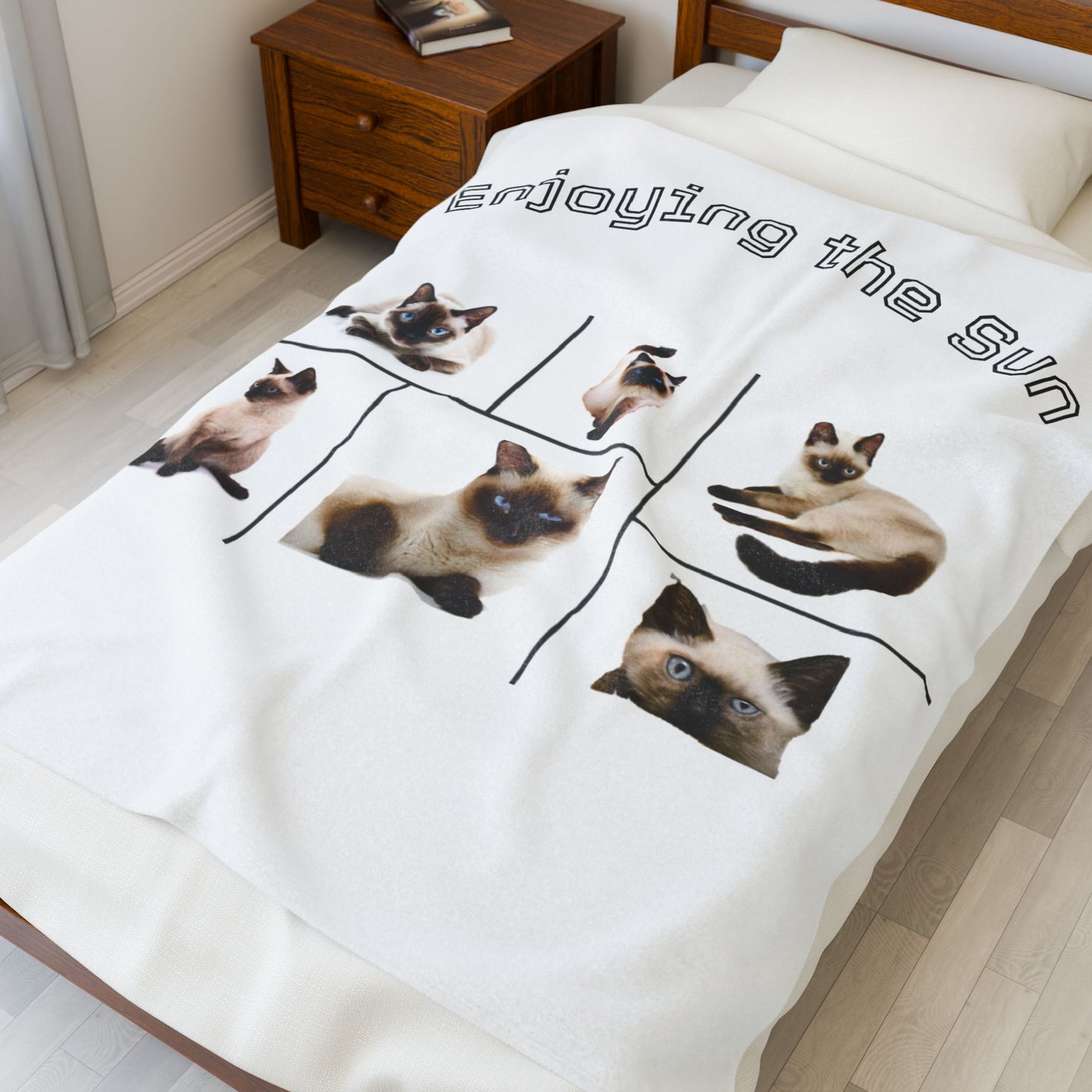 Velveteen Plush Blanket with images of Siamese cats