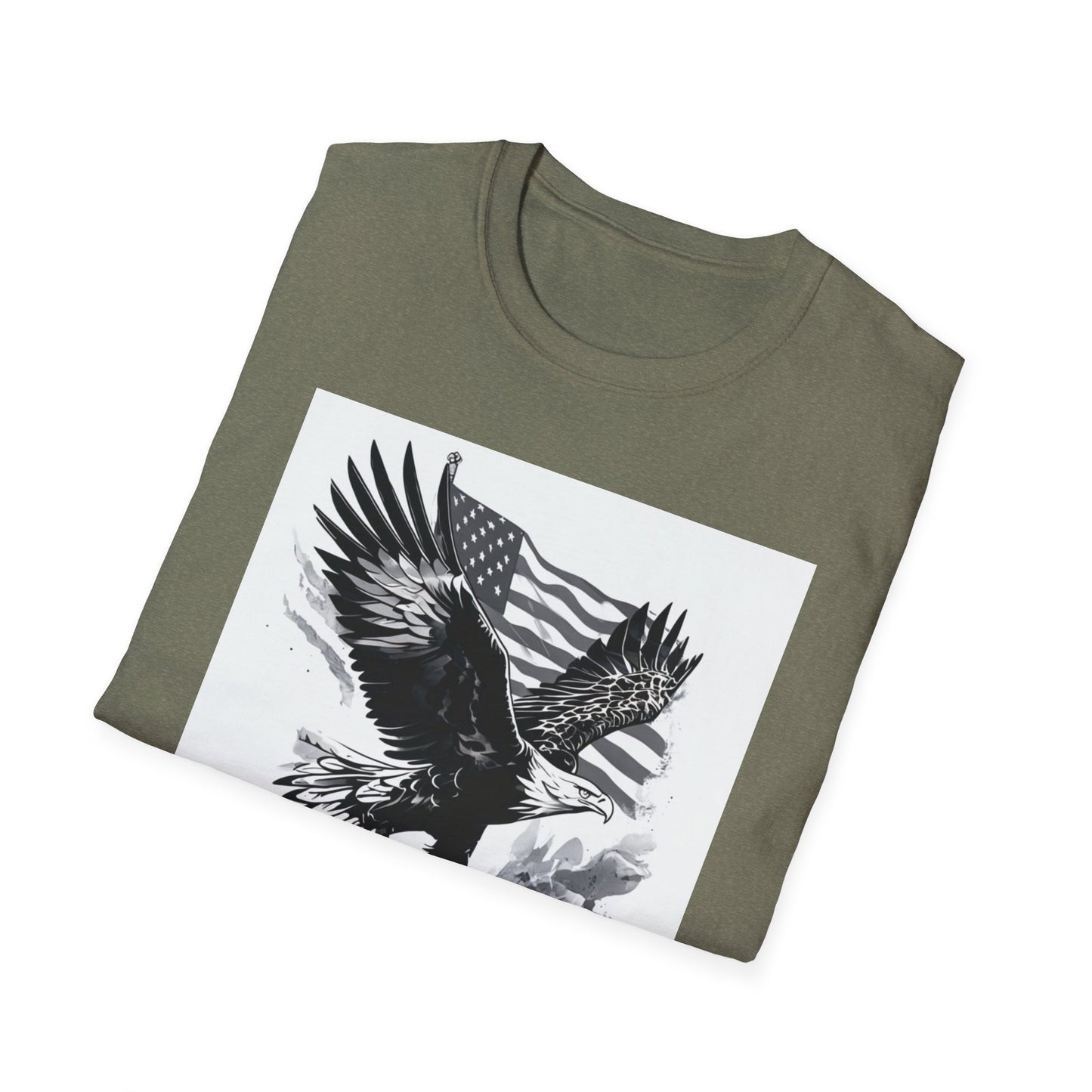 Patriotic Eagle Unisex Softstyle T-Shirt, American Eagle Tee, Fourth of July Shirt, Nature Lover Gift, Casual Vintage Style