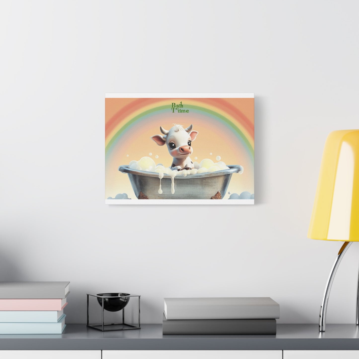 Baby Cow taking bath Matte Canvas, Stretched, 1.25"