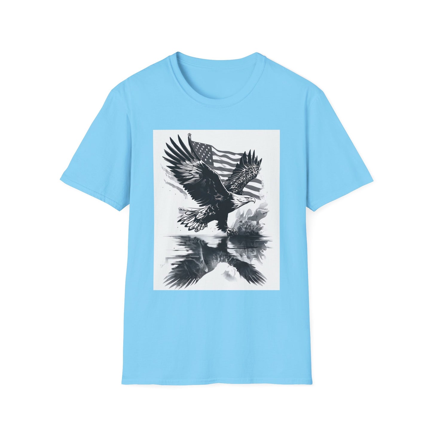 Patriotic Eagle Unisex Softstyle T-Shirt, American Eagle Tee, Fourth of July Shirt, Nature Lover Gift, Casual Vintage Style