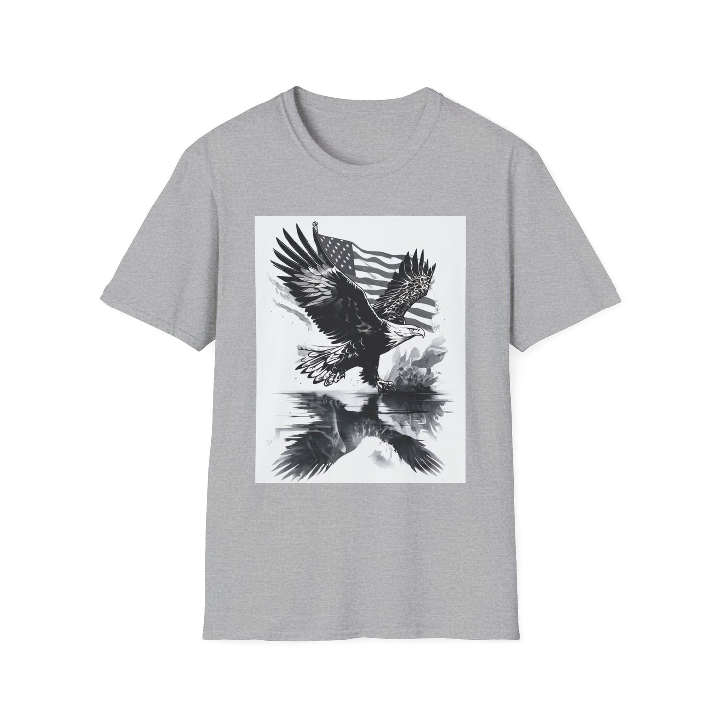 Patriotic Eagle Unisex Softstyle T-Shirt, American Eagle Tee, Fourth of July Shirt, Nature Lover Gift, Casual Vintage Style