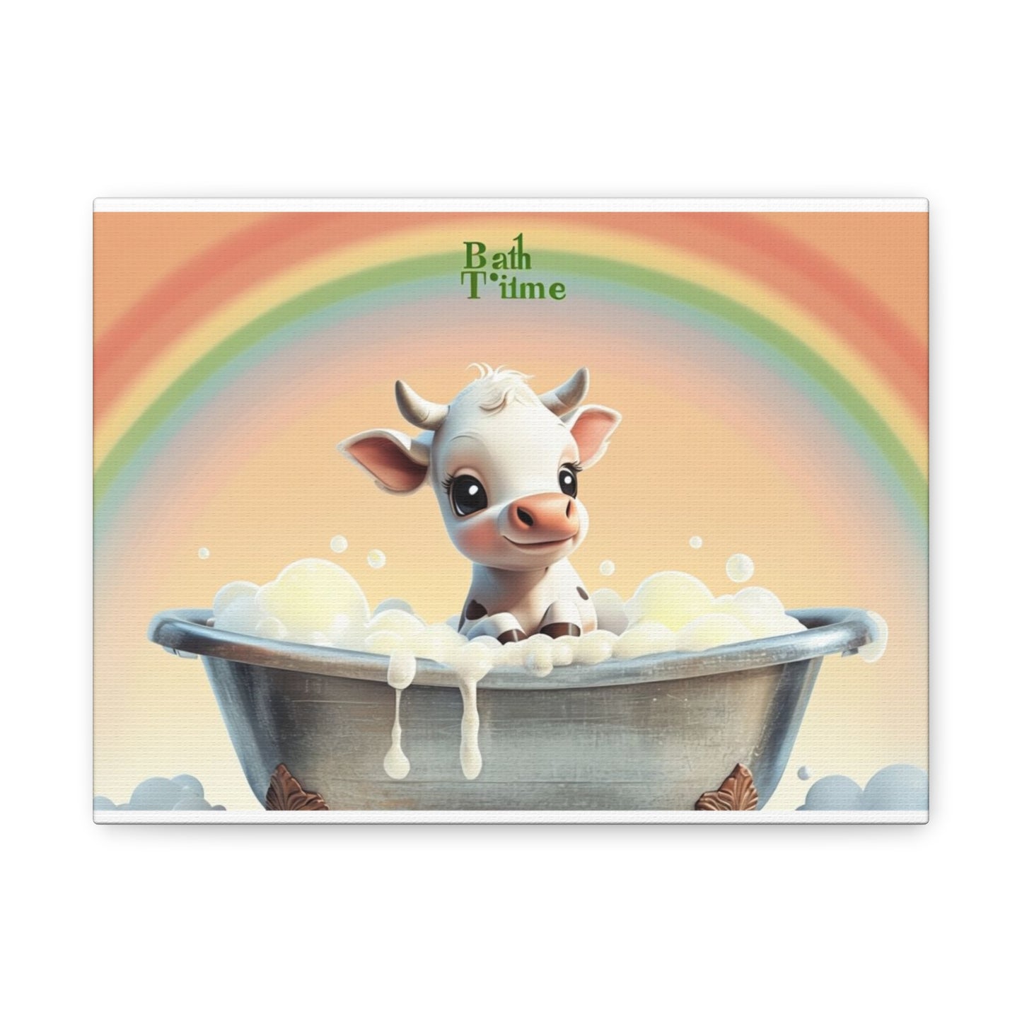Baby Cow taking bath Matte Canvas, Stretched, 1.25"