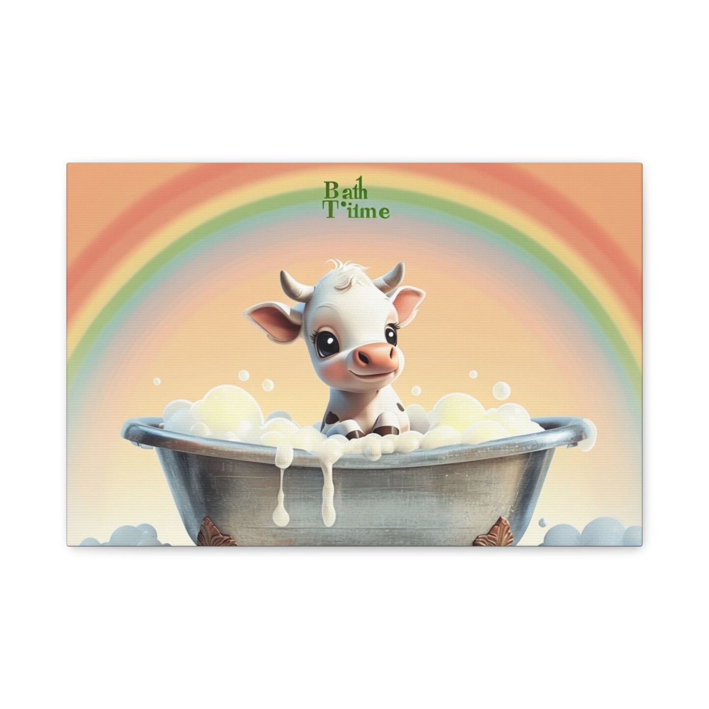 Baby Cow taking bath Matte Canvas, Stretched, 1.25"