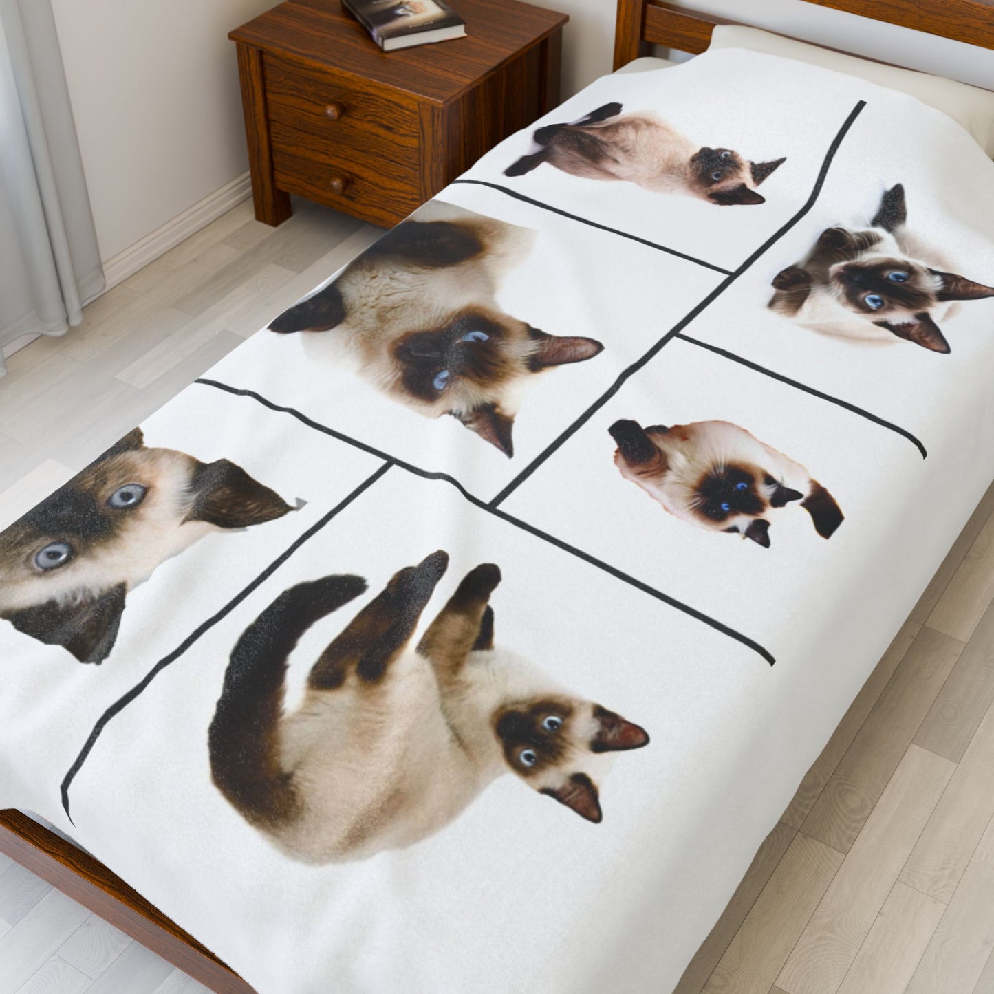 Velveteen Plush Blanket with images of Siamese cats