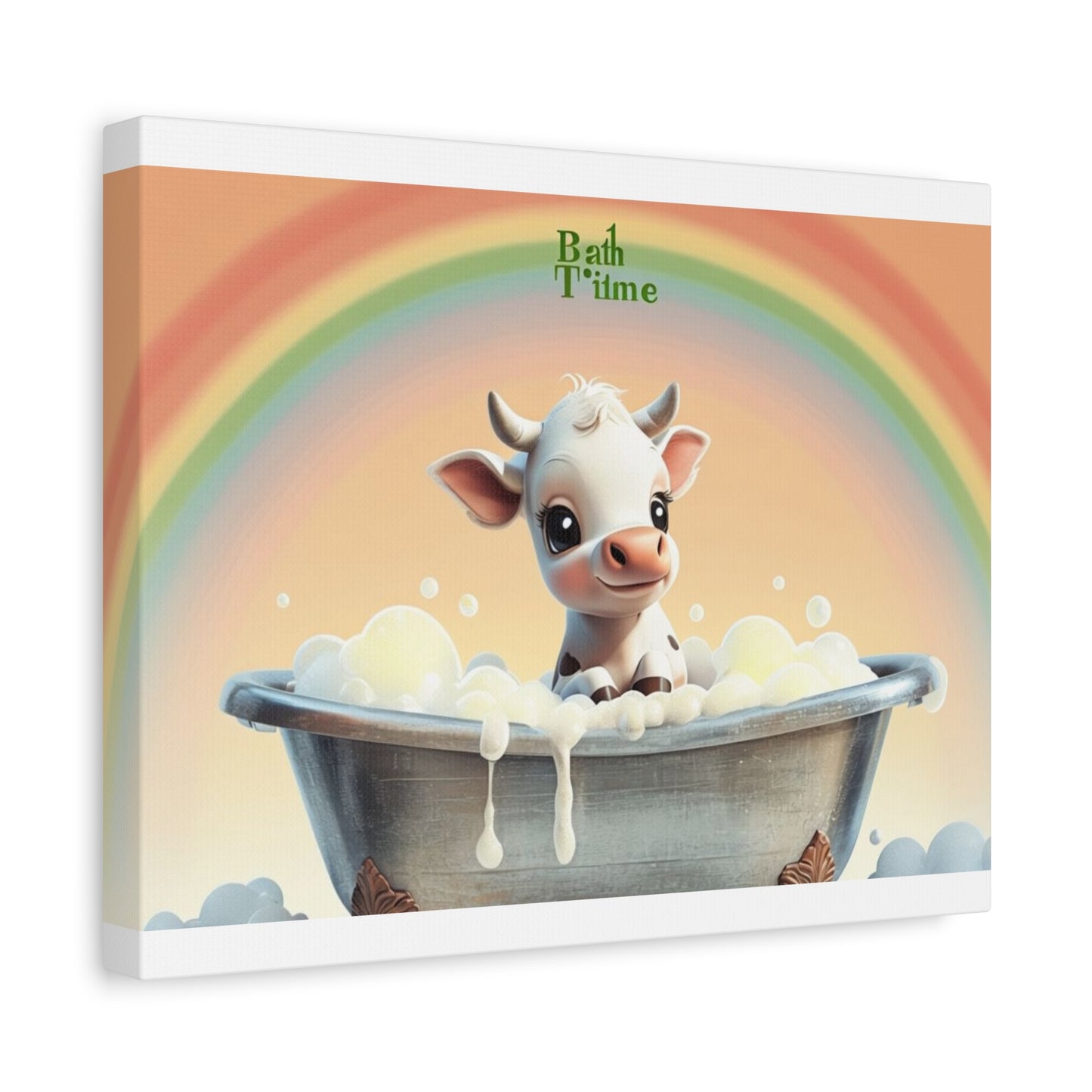 Baby Cow taking bath Matte Canvas, Stretched, 1.25"