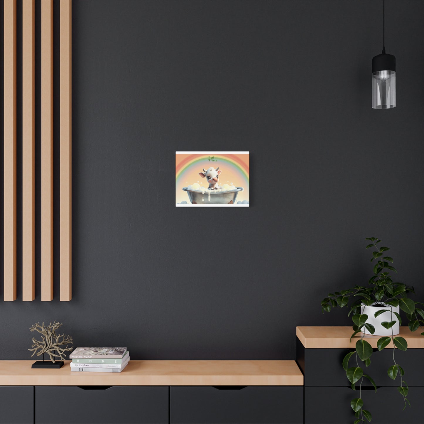 Baby Cow taking bath Matte Canvas, Stretched, 1.25"
