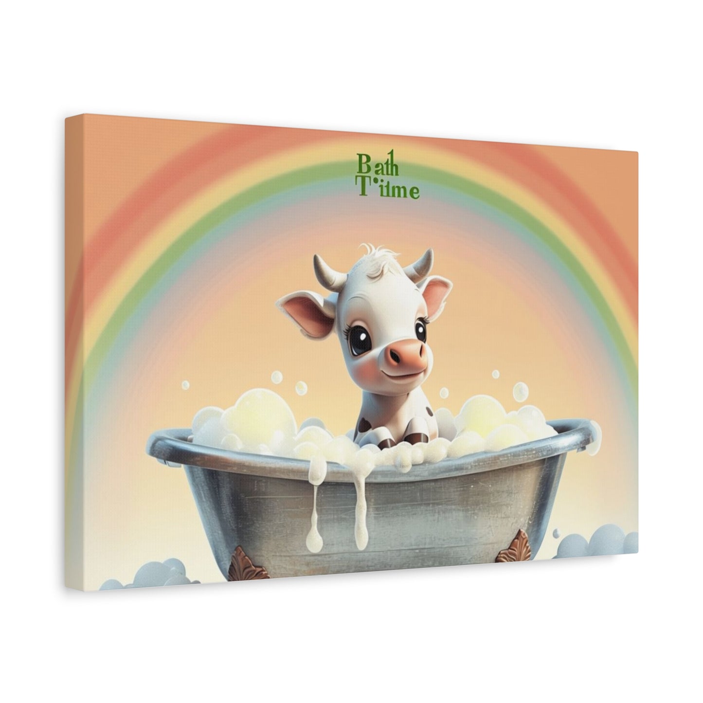 Baby Cow taking bath Matte Canvas, Stretched, 1.25"