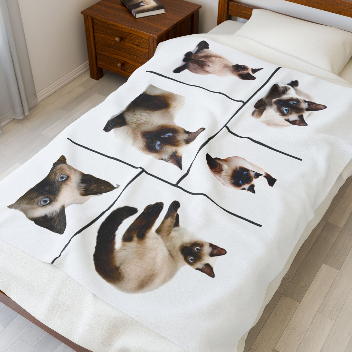 Velveteen Plush Blanket with images of Siamese cats