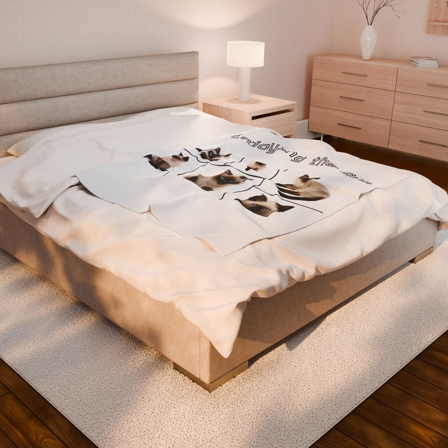 Velveteen Plush Blanket with images of Siamese cats