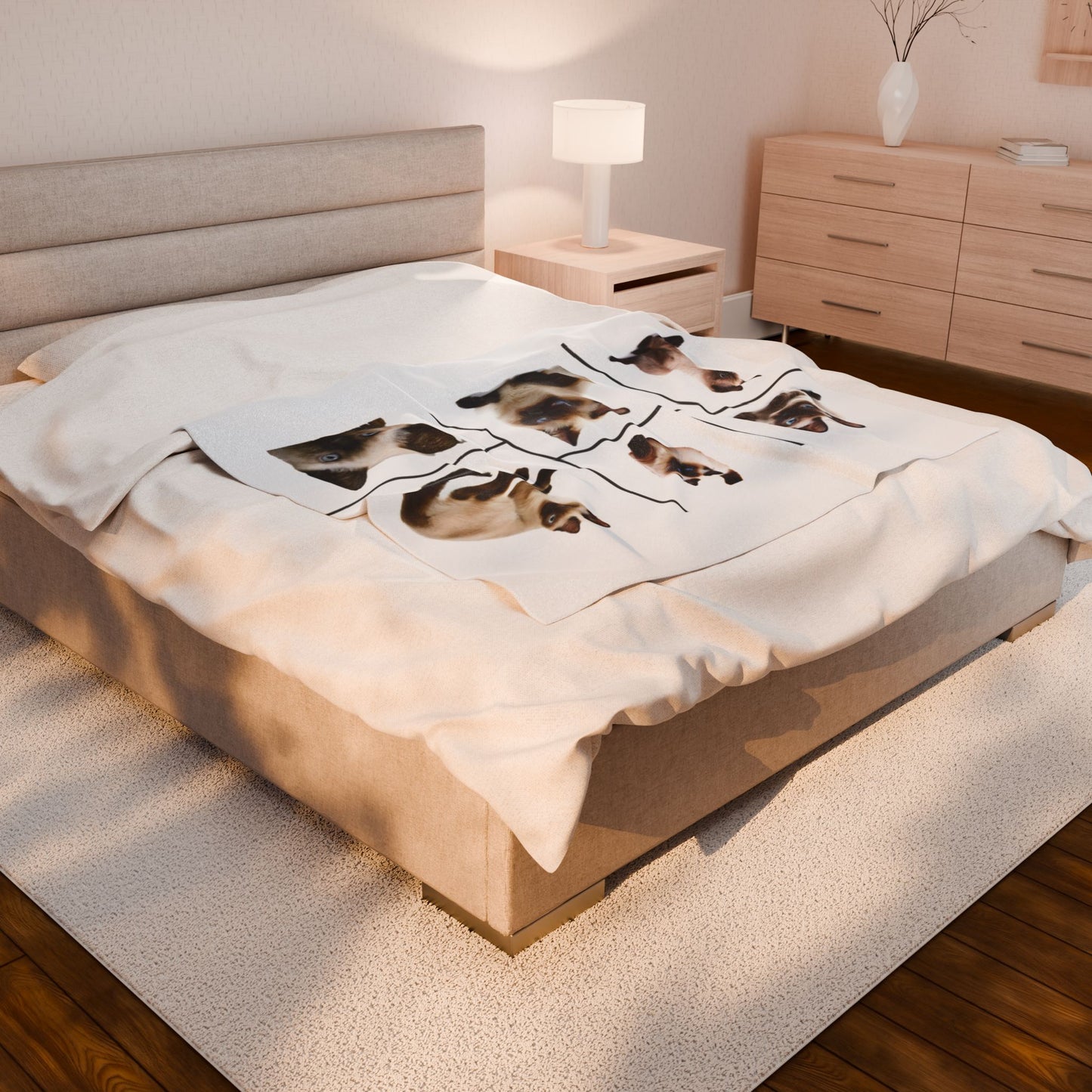 Velveteen Plush Blanket with images of Siamese cats