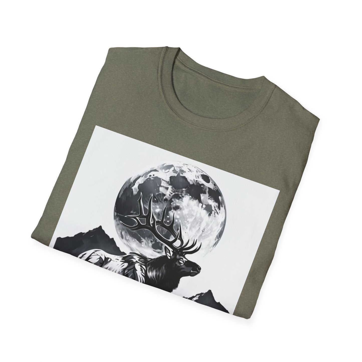 Nature-Themed Graphic Tee, Unisex Softstyle T-Shirt with Elk and Moon Design, Outdoor Lovers Shirt, Nature Lover Gift, Wilderness [...]