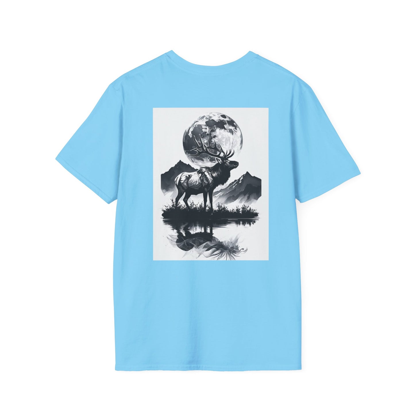 Nature-Themed Graphic Tee, Unisex Softstyle T-Shirt with Elk and Moon Design, Outdoor Lovers Shirt, Nature Lover Gift, Wilderness [...]