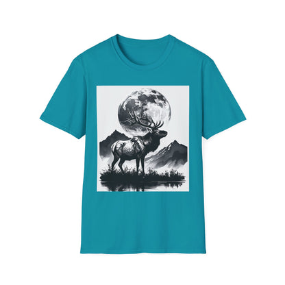 Nature-Themed Graphic Tee, Unisex Softstyle T-Shirt with Elk and Moon Design, Outdoor Lovers Shirt, Nature Lover Gift, Wilderness [...]
