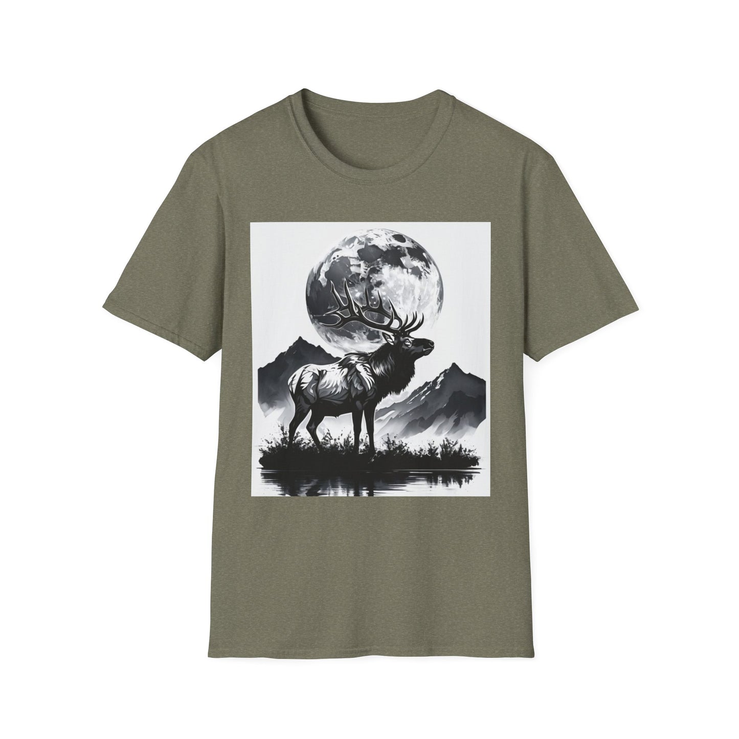 Nature-Themed Graphic Tee, Unisex Softstyle T-Shirt with Elk and Moon Design, Outdoor Lovers Shirt, Nature Lover Gift, Wilderness [...]