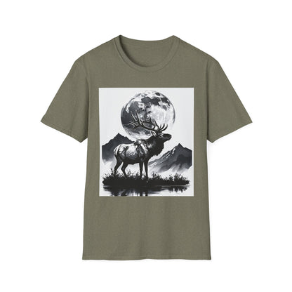 Nature-Themed Graphic Tee, Unisex Softstyle T-Shirt with Elk and Moon Design, Outdoor Lovers Shirt, Nature Lover Gift, Wilderness [...]