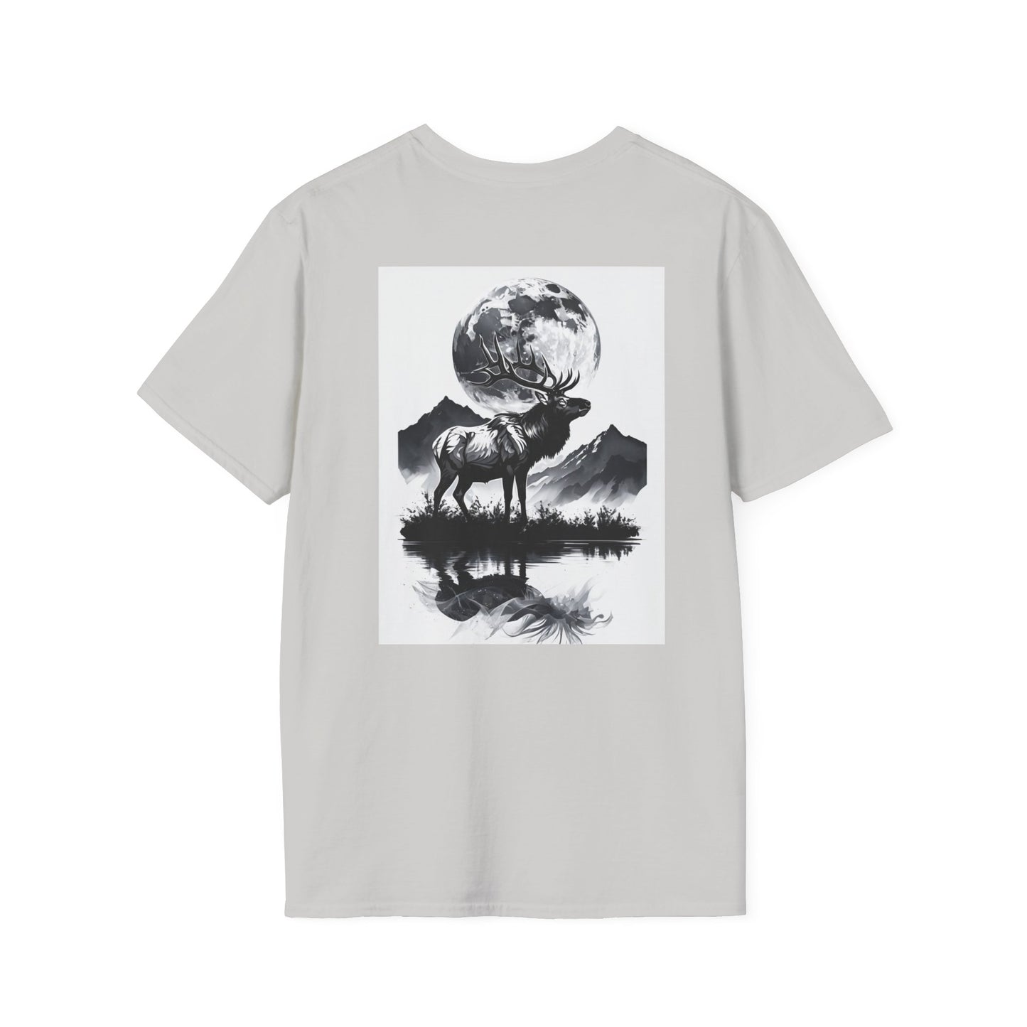 Nature-Themed Graphic Tee, Unisex Softstyle T-Shirt with Elk and Moon Design, Outdoor Lovers Shirt, Nature Lover Gift, Wilderness [...]