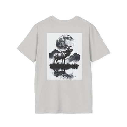 Nature-Themed Graphic Tee, Unisex Softstyle T-Shirt with Elk and Moon Design, Outdoor Lovers Shirt, Nature Lover Gift, Wilderness [...]