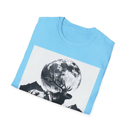 Nature-Themed Graphic Tee, Unisex Softstyle T-Shirt with Elk and Moon Design, Outdoor Lovers Shirt, Nature Lover Gift, Wilderness [...]