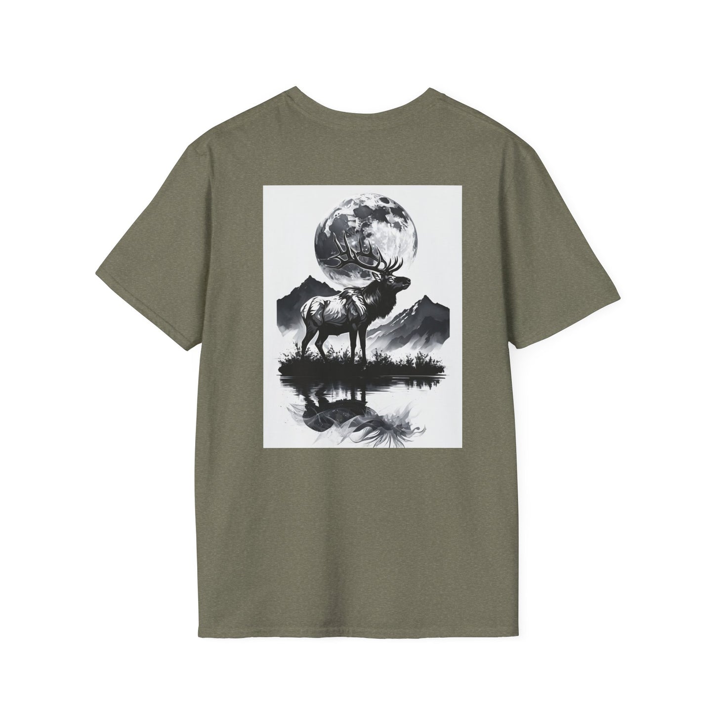 Nature-Themed Graphic Tee, Unisex Softstyle T-Shirt with Elk and Moon Design, Outdoor Lovers Shirt, Nature Lover Gift, Wilderness [...]