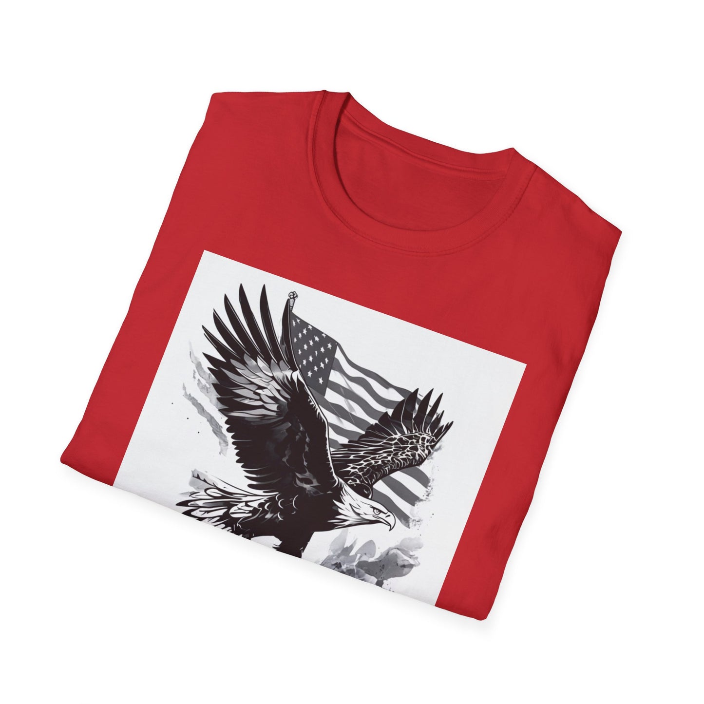 Patriotic Eagle Unisex Softstyle T-Shirt, American Eagle Tee, Fourth of July Shirt, Nature Lover Gift, Casual Vintage Style