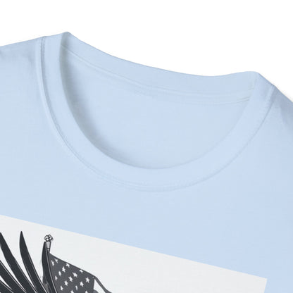 Patriotic Eagle Unisex Softstyle T-Shirt, American Eagle Tee, Fourth of July Shirt, Nature Lover Gift, Casual Vintage Style