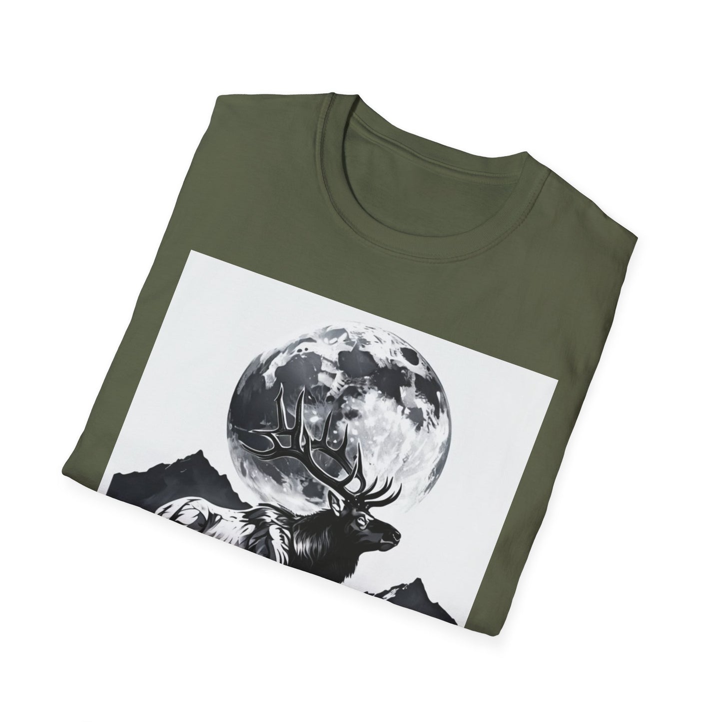 Nature-Themed Graphic Tee, Unisex Softstyle T-Shirt with Elk and Moon Design, Outdoor Lovers Shirt, Nature Lover Gift, Wilderness [...]