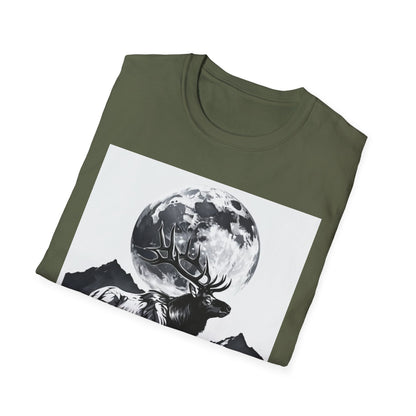 Nature-Themed Graphic Tee, Unisex Softstyle T-Shirt with Elk and Moon Design, Outdoor Lovers Shirt, Nature Lover Gift, Wilderness [...]