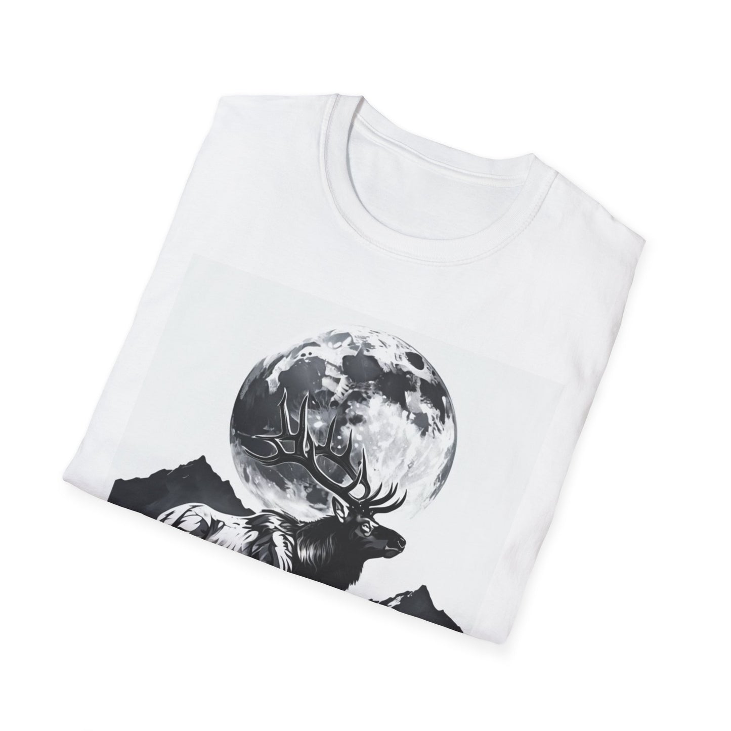 Nature-Themed Graphic Tee, Unisex Softstyle T-Shirt with Elk and Moon Design, Outdoor Lovers Shirt, Nature Lover Gift, Wilderness [...]