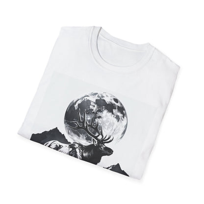 Nature-Themed Graphic Tee, Unisex Softstyle T-Shirt with Elk and Moon Design, Outdoor Lovers Shirt, Nature Lover Gift, Wilderness [...]