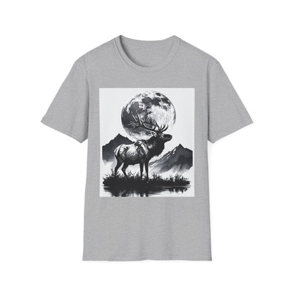 Nature-Themed Graphic Tee, Unisex Softstyle T-Shirt with Elk and Moon Design, Outdoor Lovers Shirt, Nature Lover Gift, Wilderness [...]