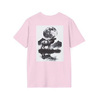 Nature-Themed Graphic Tee, Unisex Softstyle T-Shirt with Elk and Moon Design, Outdoor Lovers Shirt, Nature Lover Gift, Wilderness [...]