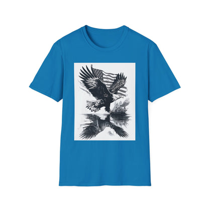 Patriotic Eagle Unisex Softstyle T-Shirt, American Eagle Tee, Fourth of July Shirt, Nature Lover Gift, Casual Vintage Style
