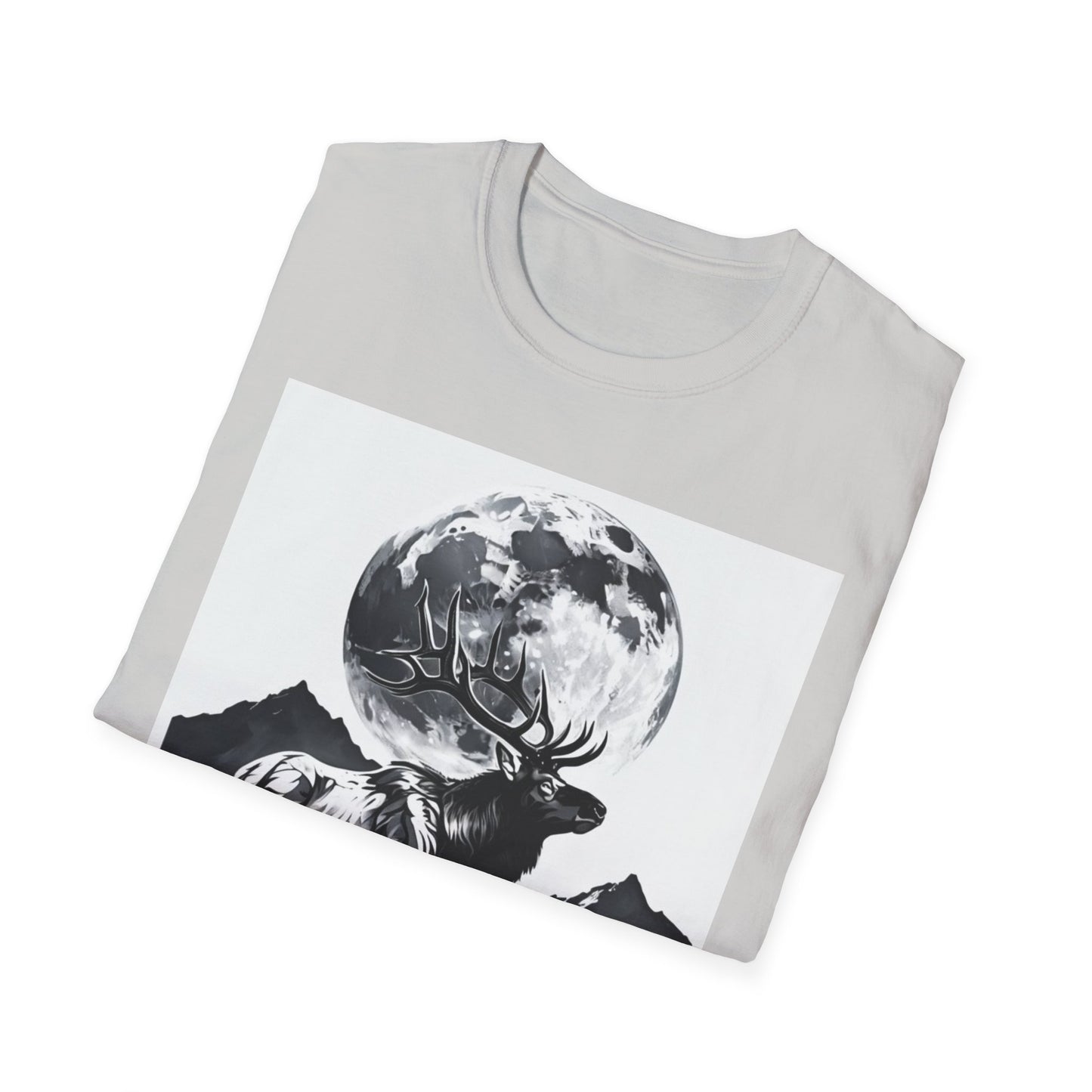 Nature-Themed Graphic Tee, Unisex Softstyle T-Shirt with Elk and Moon Design, Outdoor Lovers Shirt, Nature Lover Gift, Wilderness [...]