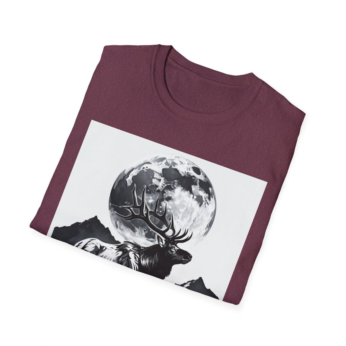 Nature-Themed Graphic Tee, Unisex Softstyle T-Shirt with Elk and Moon Design, Outdoor Lovers Shirt, Nature Lover Gift, Wilderness [...]