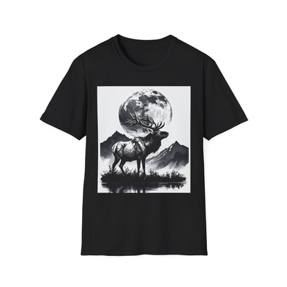 Nature-Themed Graphic Tee, Unisex Softstyle T-Shirt with Elk and Moon Design, Outdoor Lovers Shirt, Nature Lover Gift, Wilderness [...]