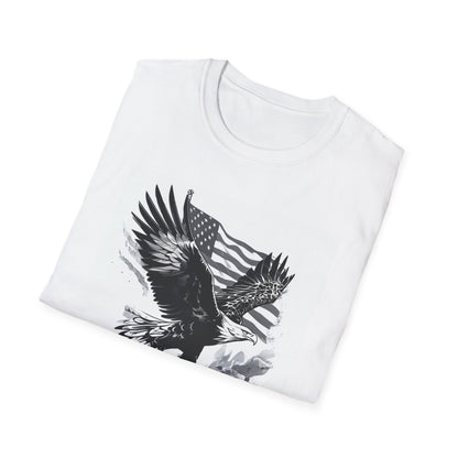Patriotic Eagle Unisex Softstyle T-Shirt, American Eagle Tee, Fourth of July Shirt, Nature Lover Gift, Casual Vintage Style