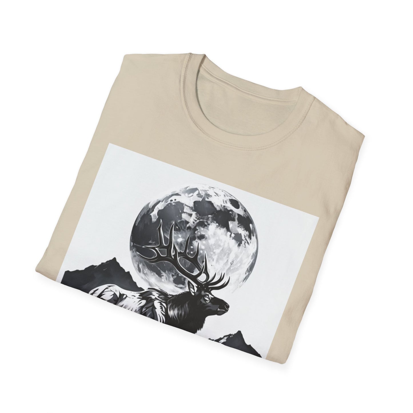 Nature-Themed Graphic Tee, Unisex Softstyle T-Shirt with Elk and Moon Design, Outdoor Lovers Shirt, Nature Lover Gift, Wilderness [...]