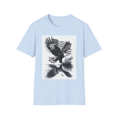 Patriotic Eagle Unisex Softstyle T-Shirt, American Eagle Tee, Fourth of July Shirt, Nature Lover Gift, Casual Vintage Style