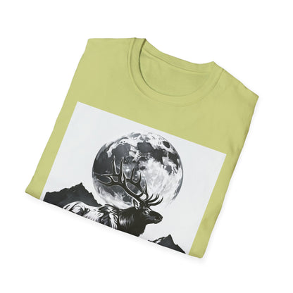 Nature-Themed Graphic Tee, Unisex Softstyle T-Shirt with Elk and Moon Design, Outdoor Lovers Shirt, Nature Lover Gift, Wilderness [...]