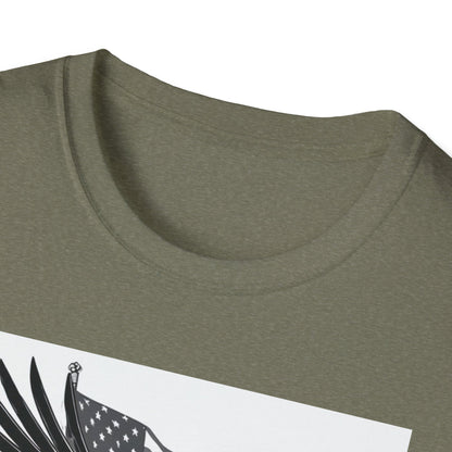 Patriotic Eagle Unisex Softstyle T-Shirt, American Eagle Tee, Fourth of July Shirt, Nature Lover Gift, Casual Vintage Style